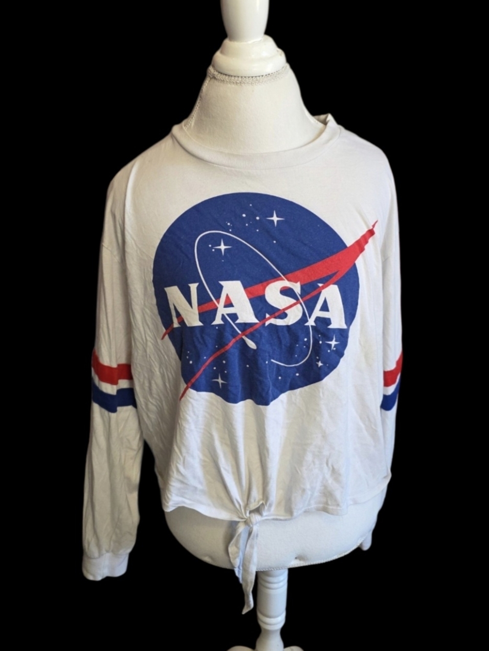 🌒 NASA Logo Tie-Front Sweatshirt - White with Blue & Red